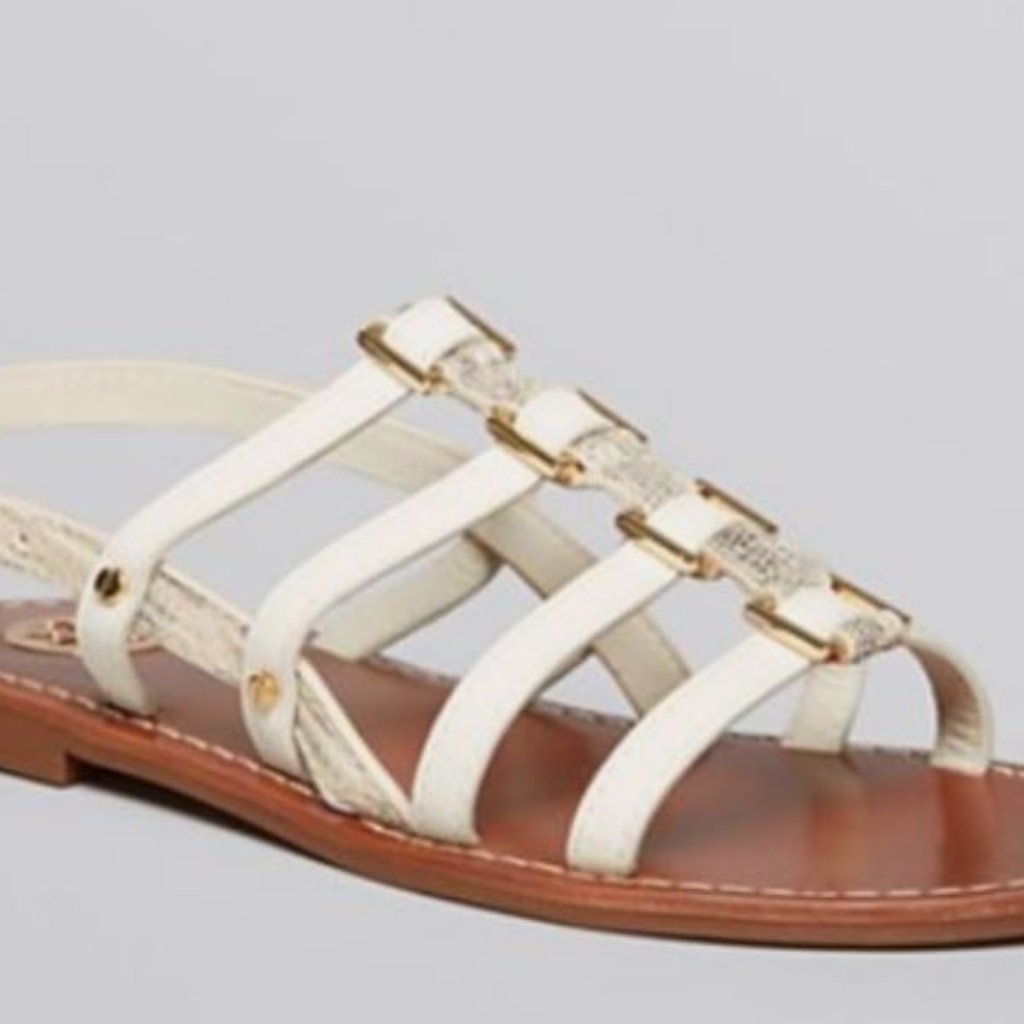 Brand New Tory Burch 8 Reggie Flat Ivory102 Gladiator Snakeskin Sandal 12148407
